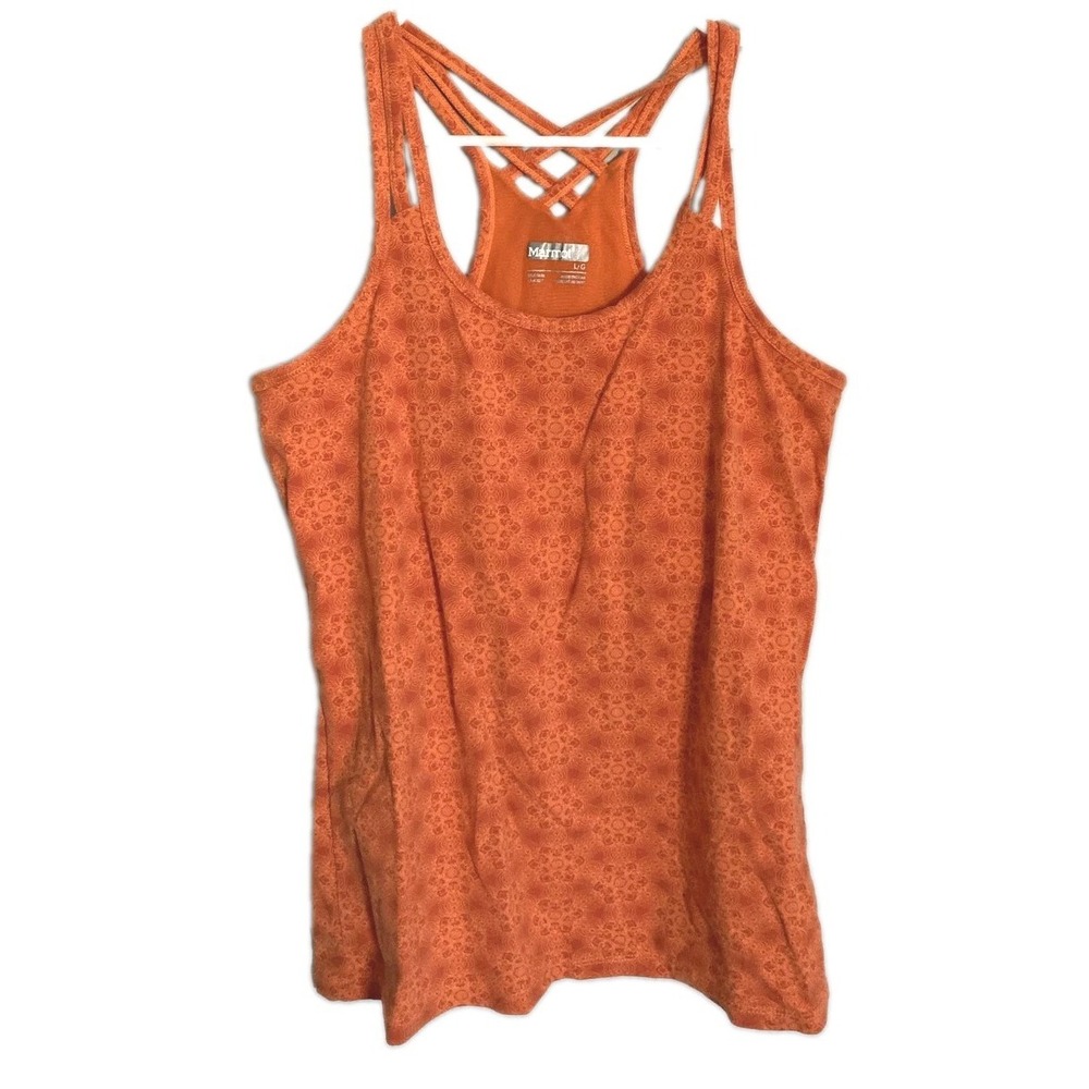 Marmot Tank Top Womens L Orange Geometric Print Built In Bra Strappy Camisole